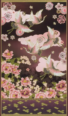 Panel ~ Imperial Collection: Graceful Cranes - 23501-24 PLUM