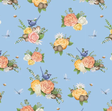 Fabric ~ Devonstone Native Nursery - All-Over Blue