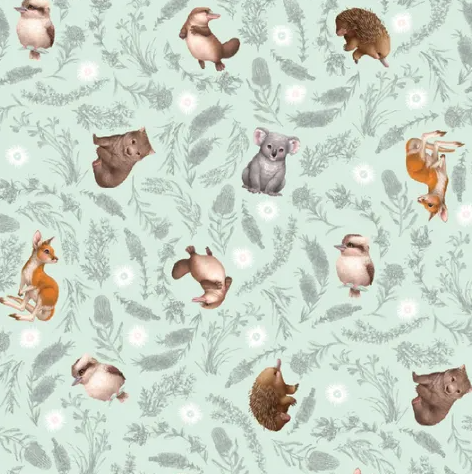Fabric ~ Devonstone Little Aussie Friends Teal - DV3144