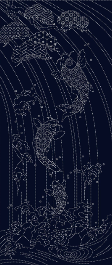 Sashiko Panel - SPLASHING SPIRITS (Navy)