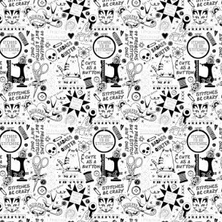 Fabric - Quilty Helpers - White with black print DPJ3352