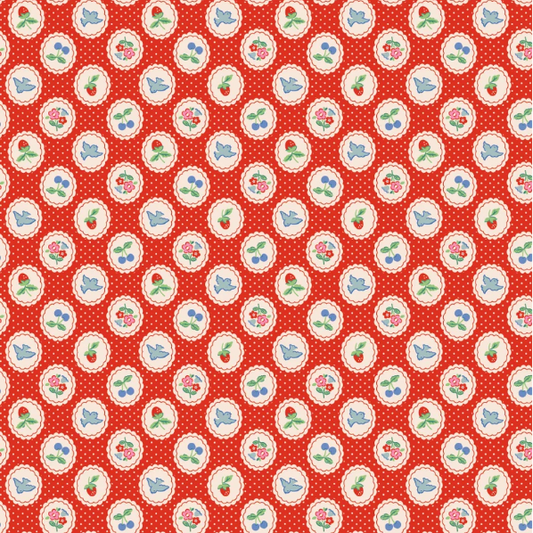 Fabric - Bluebells & Buttercups - Chirp & Charm Red
