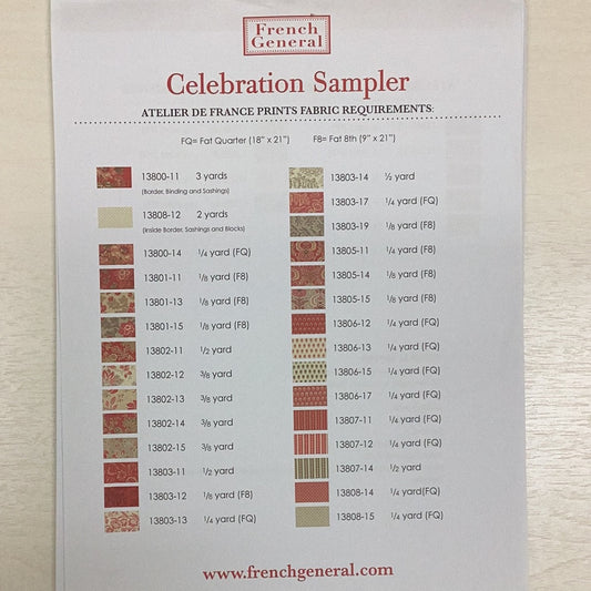 Pattern- ‘French General’ Celebration Sampler