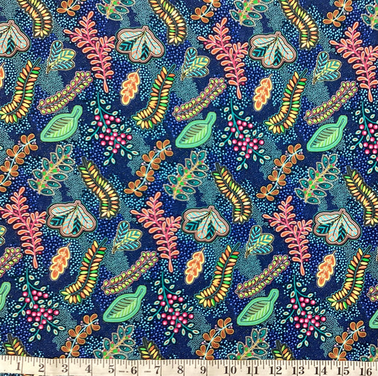 Fabric - Pannotia - Leaves (blue)